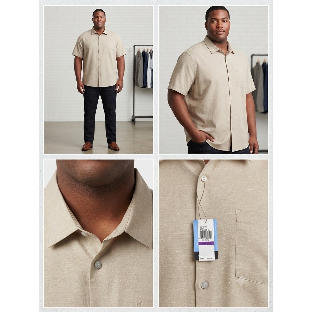 Van Heusen Mens XXL Air Textured Khaki Tan Short Sleeve Button Down Shirt NWT